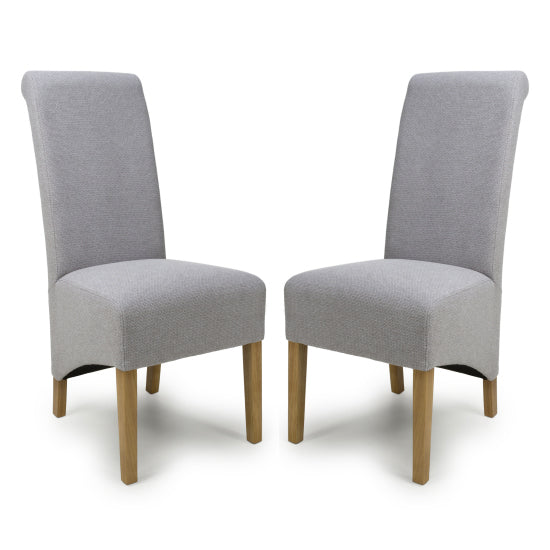 Krista Light Grey Weave Fabric Dining Chairs In Pair