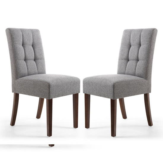 Moseley Steel Grey Stitched Waffle Linen Dining Chairs In Pair