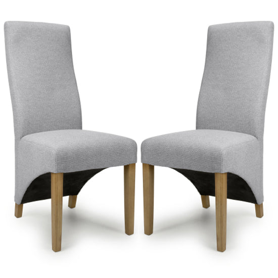 Baxter Light Grey Weave Fabric Dining Chairs In Pair