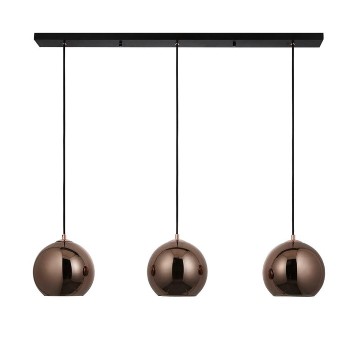 Boli Copper Mirrored Glass Shades 3 Lights Linear Pendant Light In Matt Black