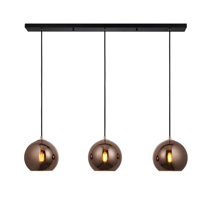 Boli Copper Mirrored Glass Shades 3 Lights Linear Pendant Light In Matt Black