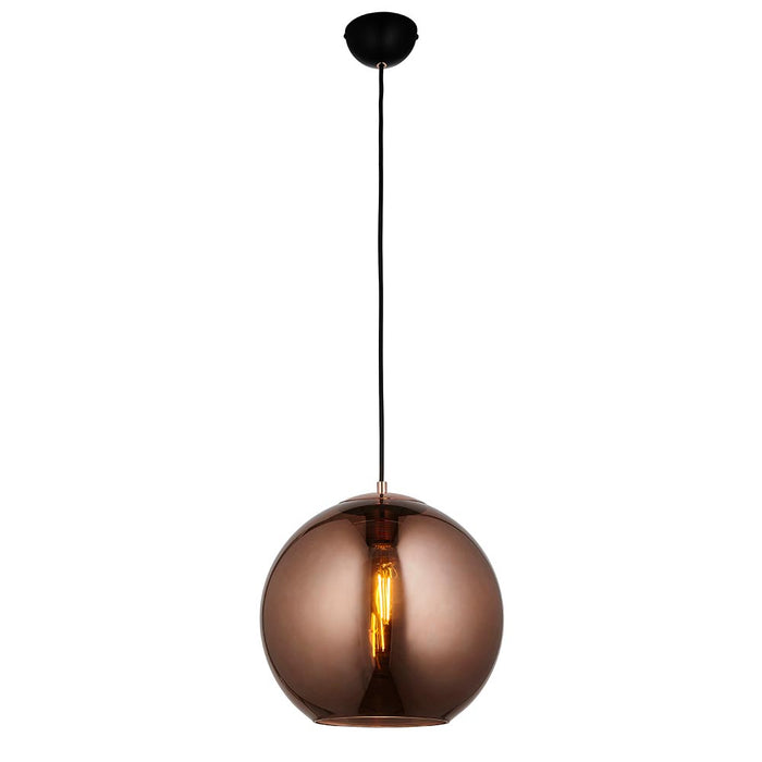 Boli Copper Mirrored Glass Shade Pendant Ceiling Light In Marr Black