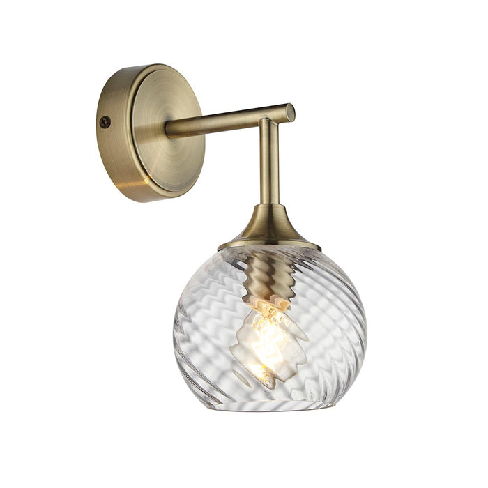 Allegra Clear Spiral Glass Wall Light In Antique Brass