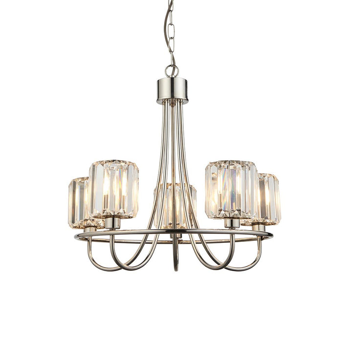 Berenice Clear Cut Glass Shades 5 Lights Semi Flush Ceiling Light In Bright Nickel