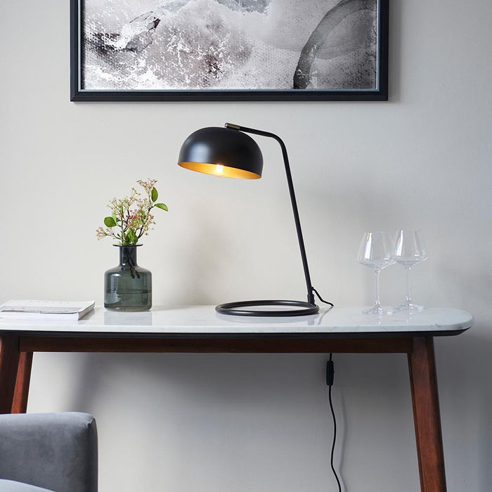 Brair Metal Table Lamp In Matt Black With Antique Brass Plated Details