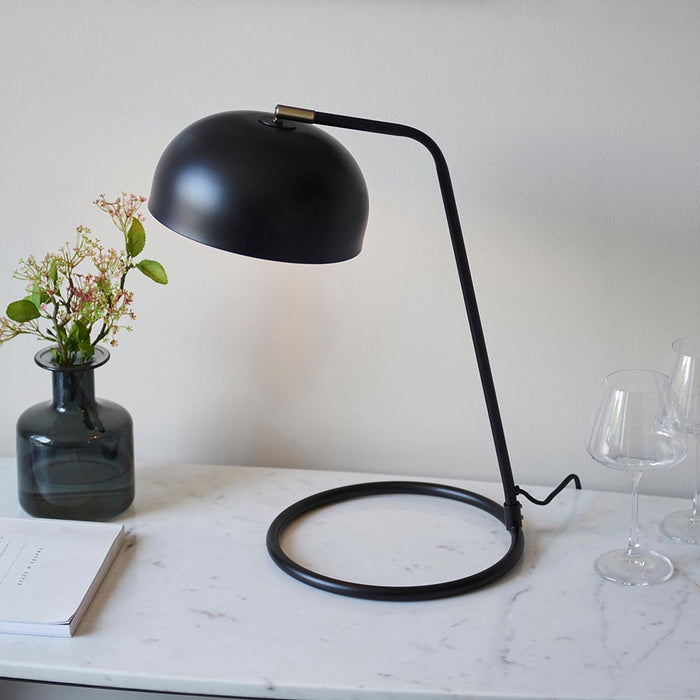 Brair Metal Table Lamp In Matt Black With Antique Brass Plated Details