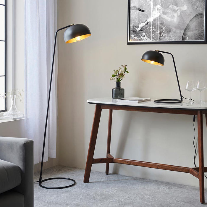 Brair Metal Table Lamp In Matt Black With Antique Brass Plated Details