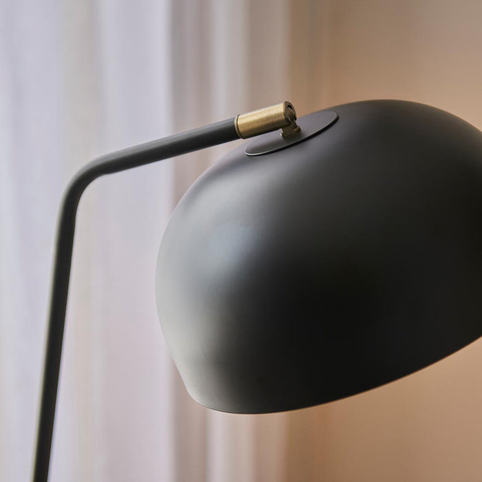 Brair Metal Floor Lamp In Matt Black With Antique Brass Plated Details