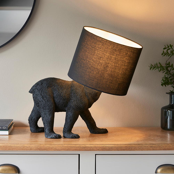 Barack Black Fabric Shade Bear Table Lamp In Matt Black