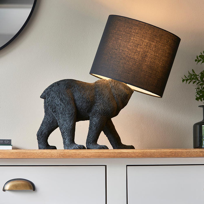 Barack Black Fabric Shade Bear Table Lamp In Matt Black