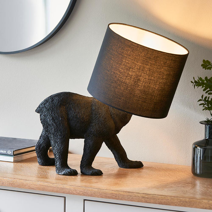 Barack Black Fabric Shade Bear Table Lamp In Matt Black