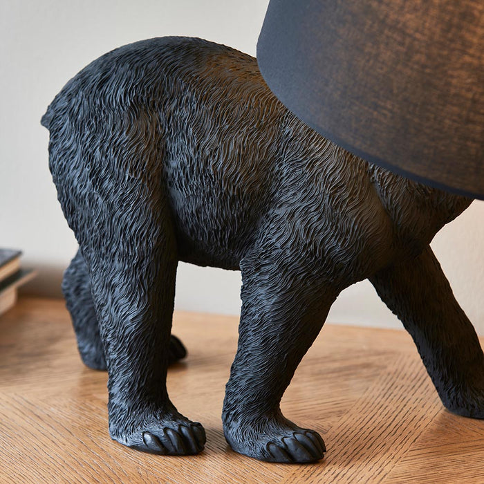 Barack Black Fabric Shade Bear Table Lamp In Matt Black