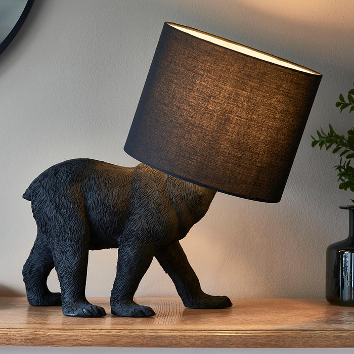 Barack Black Fabric Shade Bear Table Lamp In Matt Black