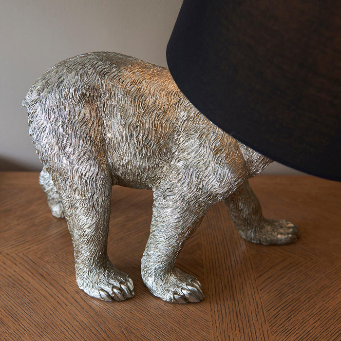 Barack Black Fabric Shade Bear Table Lamp In Silver