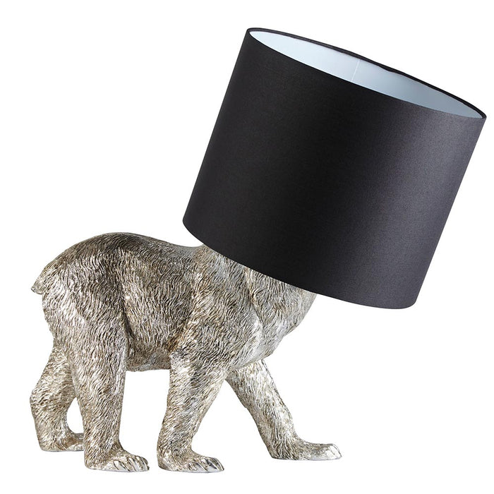 Barack Black Fabric Shade Bear Table Lamp In Silver