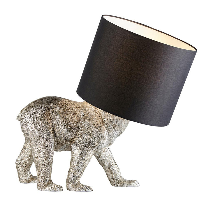 Barack Black Fabric Shade Bear Table Lamp In Silver