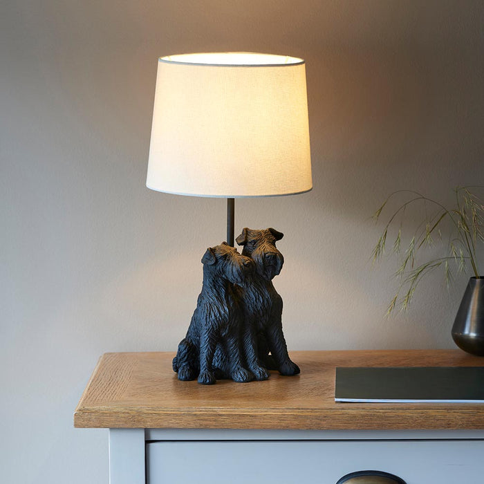 Westie Natural Fabric Shade Table Lamp With Matt Black Base