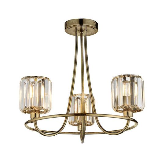 Berenice 3 Lights Clear Glass Shades Semi Flush Ceiling Light In Antique Brass