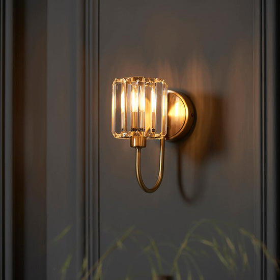 Berenice Clear Glass Shades Wall Light In Antique Brass