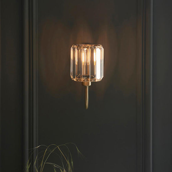 Berenice Clear Glass Shades Wall Light In Antique Brass