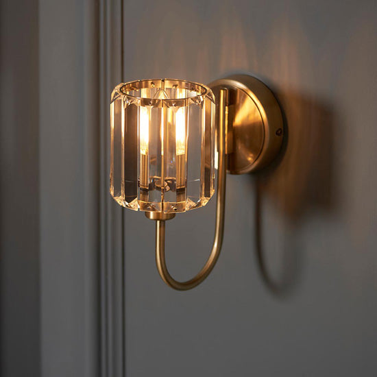 Berenice Clear Glass Shades Wall Light In Antique Brass