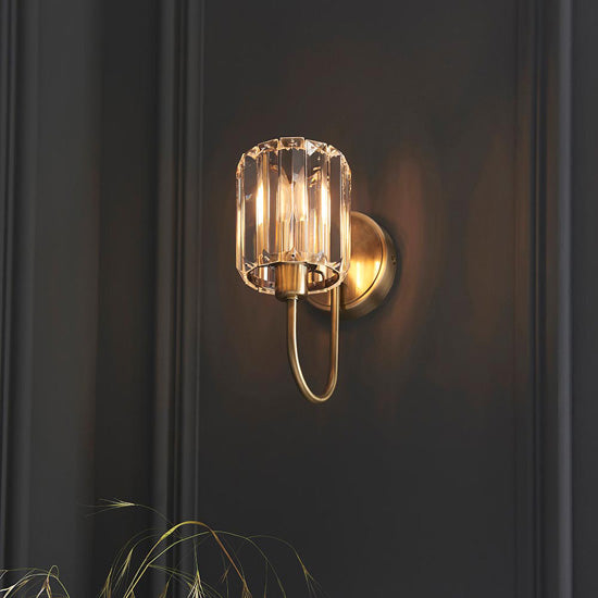 Berenice Clear Glass Shades Wall Light In Antique Brass