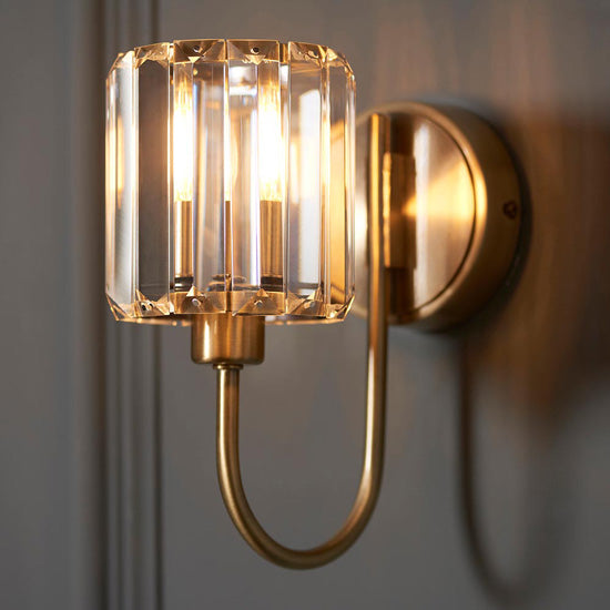 Berenice Clear Glass Shades Wall Light In Antique Brass