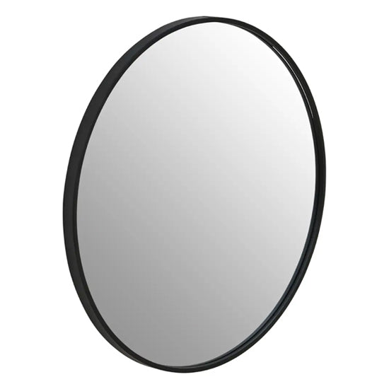 Avento Small Round Wall Mirror In Black Iron Frame