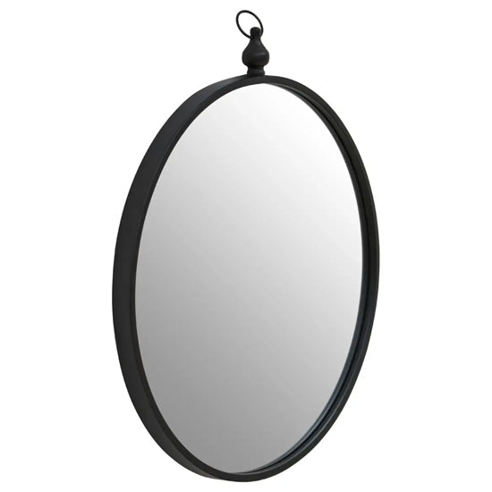 Avento Wall Mirror With Circular Hook In Black Iron Frame