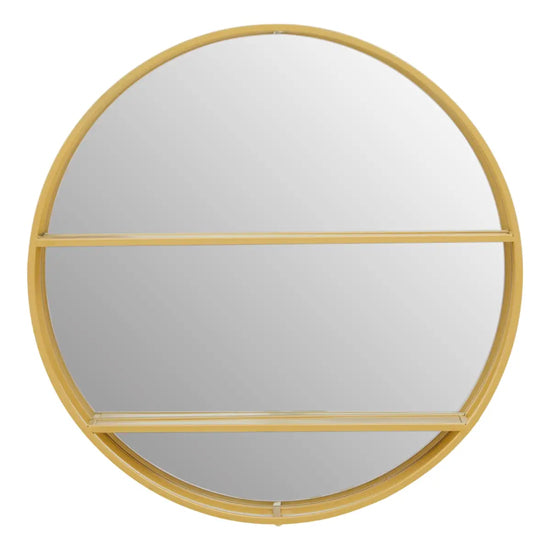 Avento Shelved Wall Mirror In Gold Iron Frame