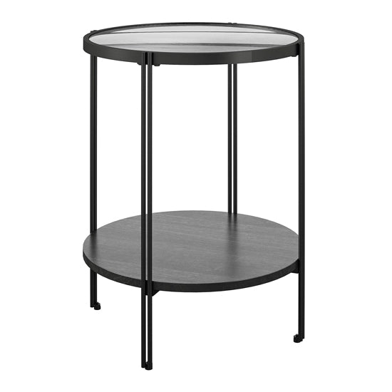 Wainwright Glass End Table Round In Black Oak