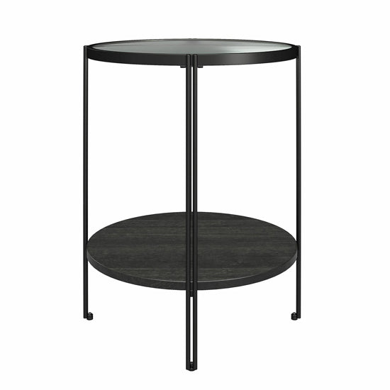 Wainwright Glass End Table Round In Black Oak