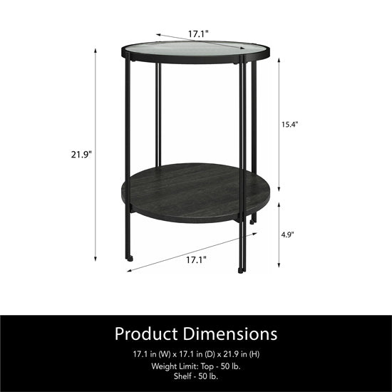 Wainwright Glass End Table Round In Black Oak