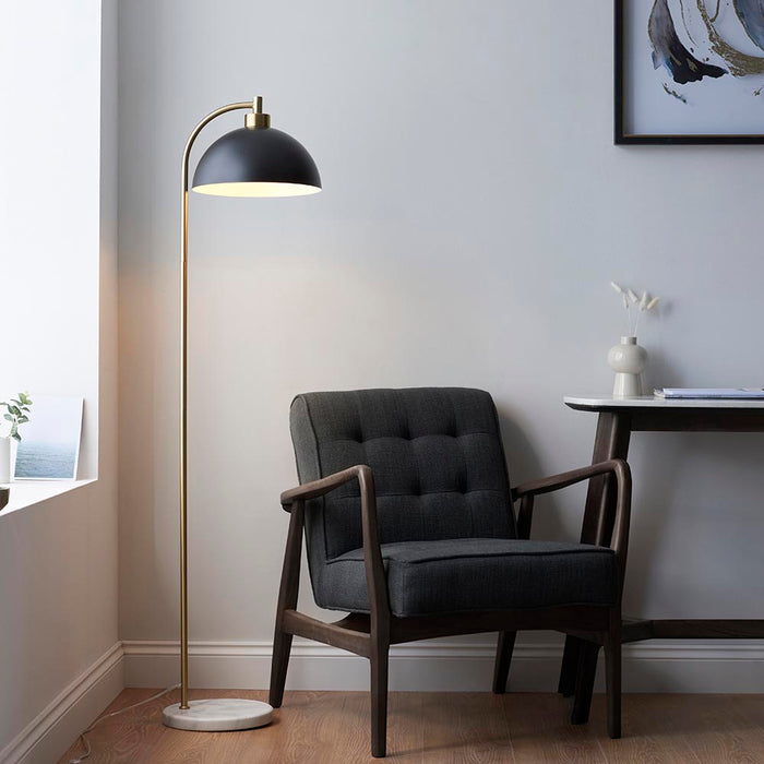 Buchanan Matt Black Shade Task Floor Lamp With White And Grey Marble Base