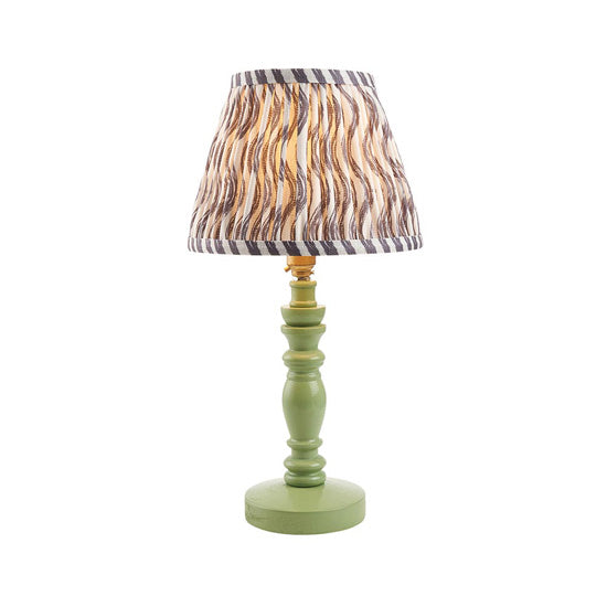 Bibury And Ripple 20cm Pearl Grey Fabric Shade Table Lamp In Satin Cotswold Green