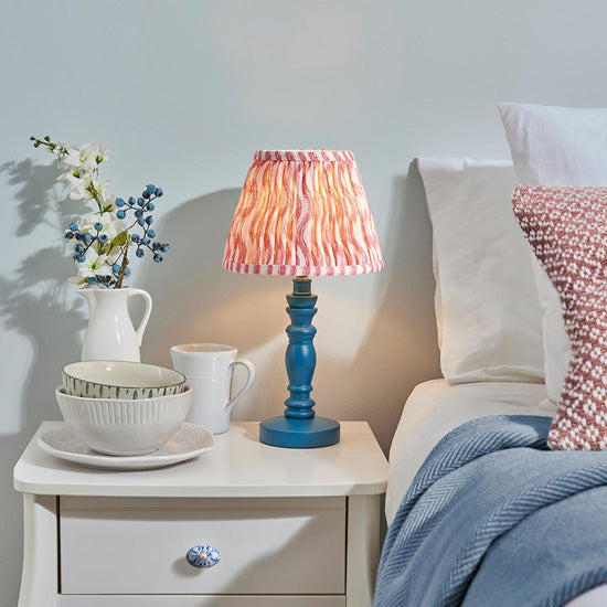 Bibury And Ripple 20cm Coral Pink Fabric Shade Table Lamp In Satin Marlin Blue