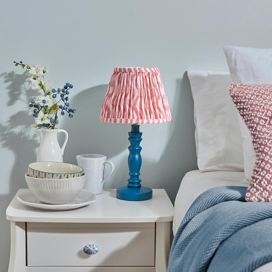 Bibury And Ripple 20cm Coral Pink Fabric Shade Table Lamp In Satin Marlin Blue