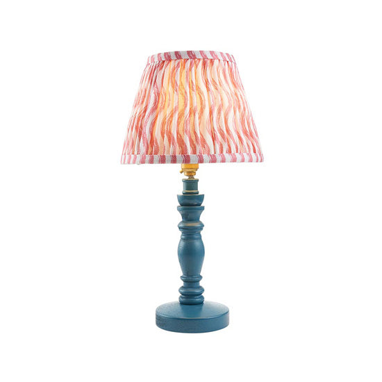 Bibury And Ripple 20cm Coral Pink Fabric Shade Table Lamp In Satin Marlin Blue