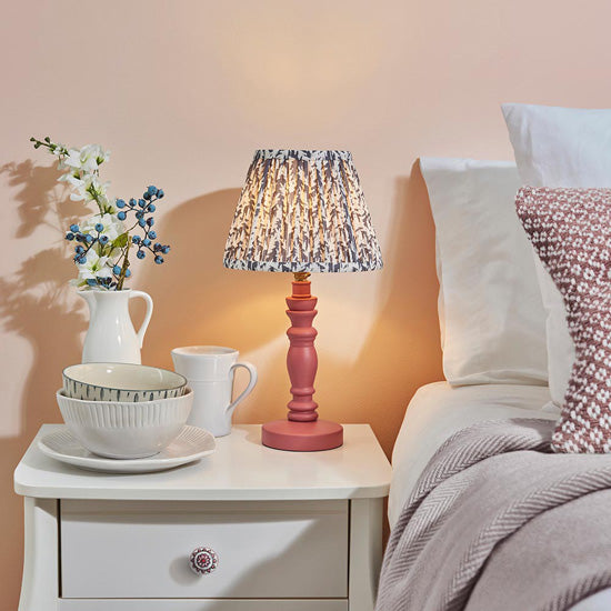 Bibury And Leaf 20cm Pearl Grey Fabric Shade Table Lamp In Satin Pink Clay