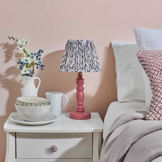 Bibury And Leaf 20cm Pearl Grey Fabric Shade Table Lamp In Satin Pink Clay