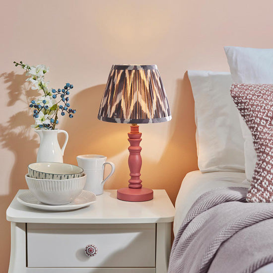 Bibury And Zigzag 20cm Pearl Grey Fabric Shade Table Lamp In Satin Pink Clay