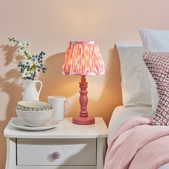 Bibury And Ikat 20cm Coral Pink Fabric Shade Table Lamp In Satin Pink Clay