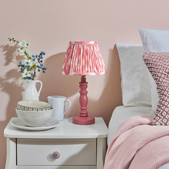 Bibury And Ikat 20cm Coral Pink Fabric Shade Table Lamp In Satin Pink Clay