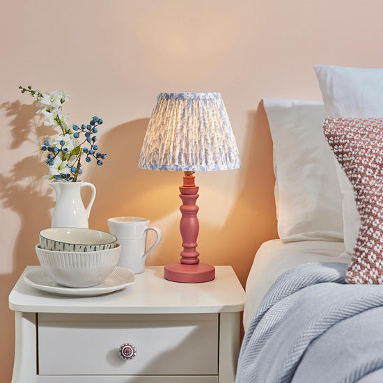 Bibury And Leaf 20cm Shell Bay Blue Fabric Shade Table Lamp In Satin Pink Clay