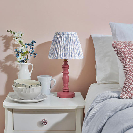 Bibury And Leaf 20cm Shell Bay Blue Fabric Shade Table Lamp In Satin Pink Clay