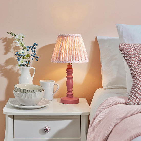 Bibury And Leaf 20cm Peachy Keen Fabric Shade Table Lamp In Satin Pink Clay