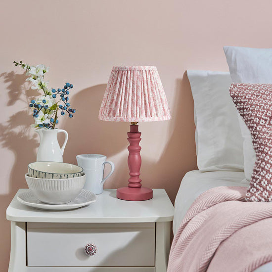 Bibury And Leaf 20cm Peachy Keen Fabric Shade Table Lamp In Satin Pink Clay