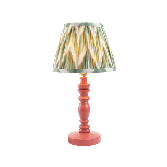 Bibury And Zigzag 20cm Costswold Green Fabric Shade Table Lamp In Satin Pink Clay