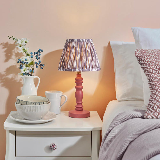 Bibury And Ikat 20cm Pearl Grey Fabric Shade Table Lamp In Satin Pink Clay