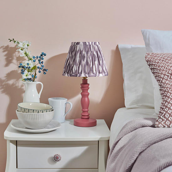 Bibury And Ikat 20cm Pearl Grey Fabric Shade Table Lamp In Satin Pink Clay